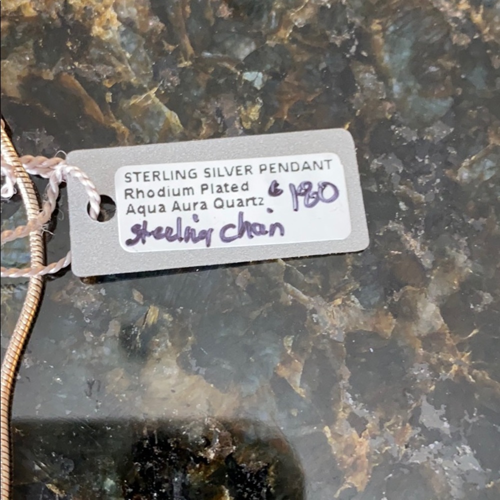 Genuine Aqua Aura Crystal Pendant on Sterling - Picture 5 of 7